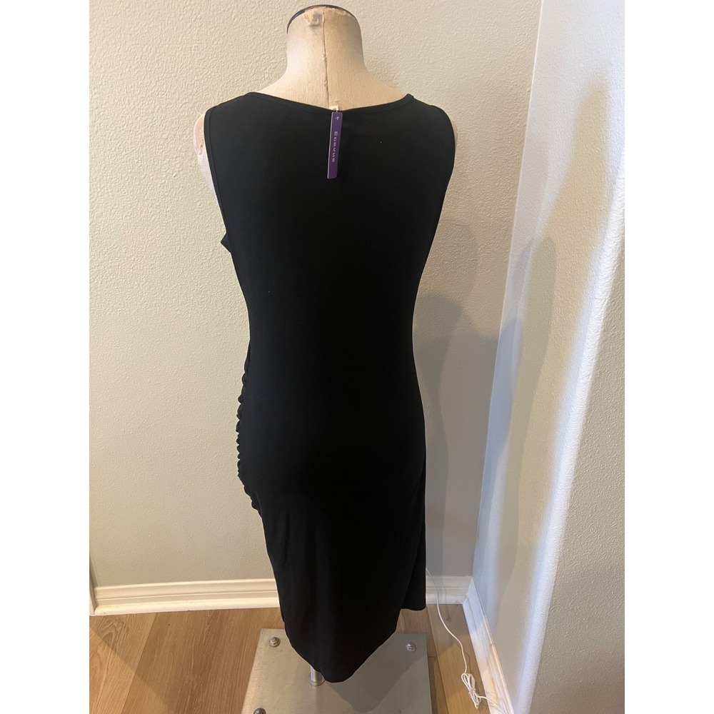 Ecavus Black Ruched Sleeveless Midi Dress Women's Medium Stretch Bodycon Casual - Picture 2 of 6